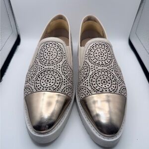 Karl Lagerfeld Paris Silver Tip Laser Cut Slip Ons size: 8